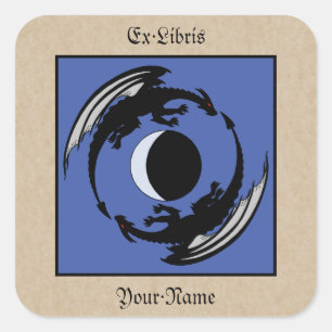 Moon Dragons Fantasy Design Bookplate Square Sticker
