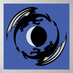 Moon Dragons Fantasy Design Poster