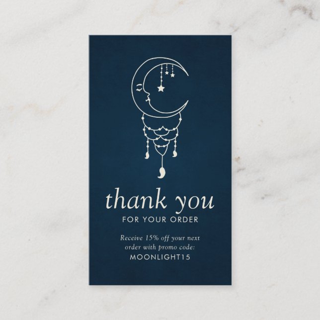 Moon Dreamcatcher Navy Blue Business Thank You Card (Front)