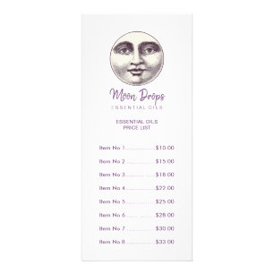 Moon Drops Essential Oils Price List Rack Card