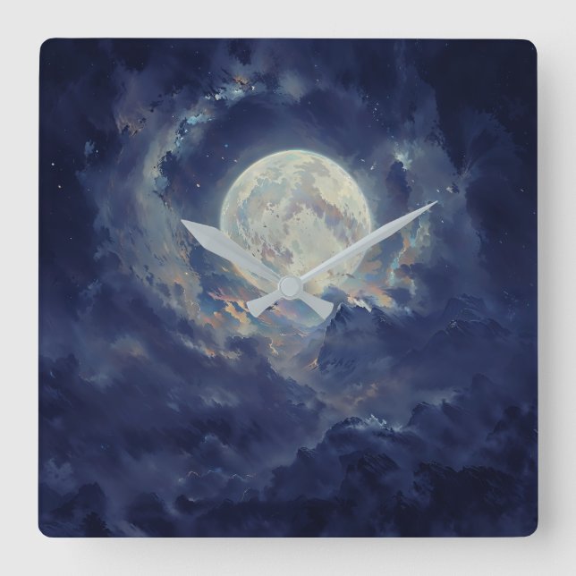 Moon - Ethereal Art Design Square Wall Clock (Front)