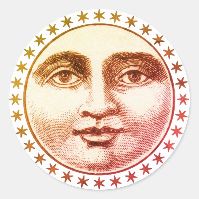 Moon Face And Stars Gift Seal Sticker (Front)