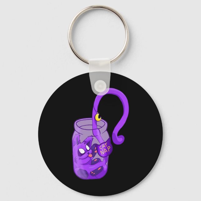Moon Face Cat Nap - Cute Cat  Key Ring (Front)