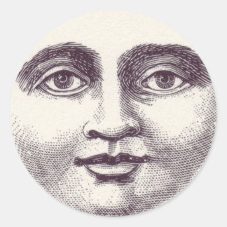 Moon Face Classic Round Sticker