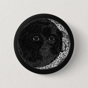 Moon Face Crescent Hand Drawn Ink Illustration 6 Cm Round Badge