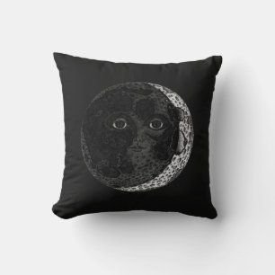Moon Face Crescent Hand Drawn Ink Illustration Cushion