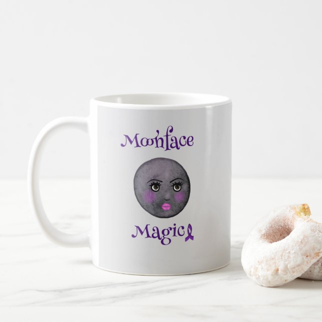 Moon Face purple ribbon lupus Coffee Mug (With Donut)