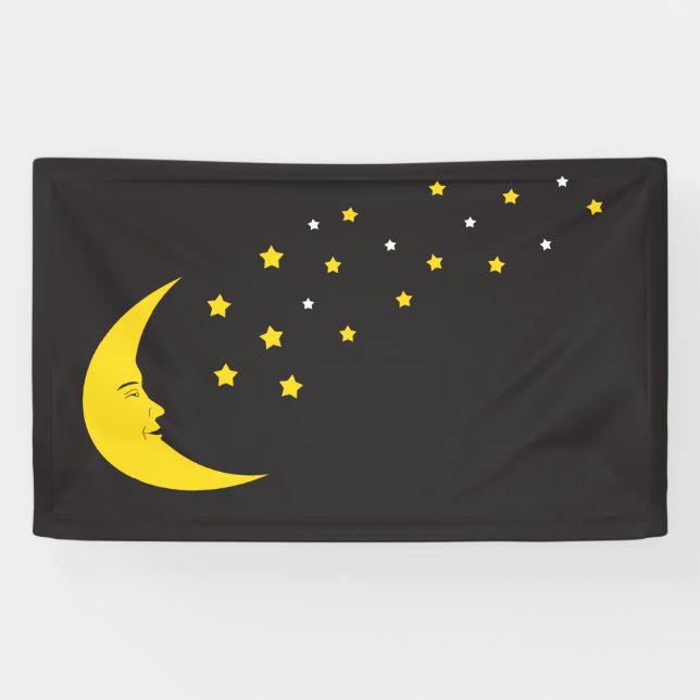 Moon Face with Stars Vintage Backdrop Banner (Horizontal)