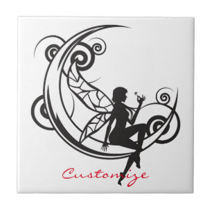 Moon Fairy Silhouette Thunder_Cove Ceramic Tile
