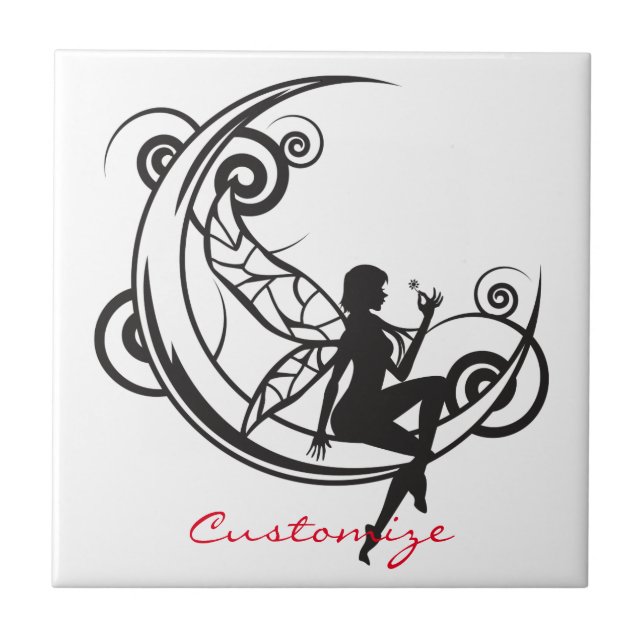Moon Fairy Silhouette Thunder_Cove Ceramic Tile (Front)
