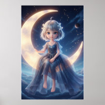 Moon Fairy Starry Night Art Poster