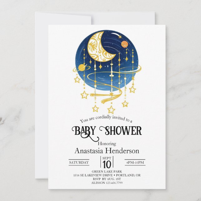 Moon Falling Stars Baby Shower Invitation (Front)
