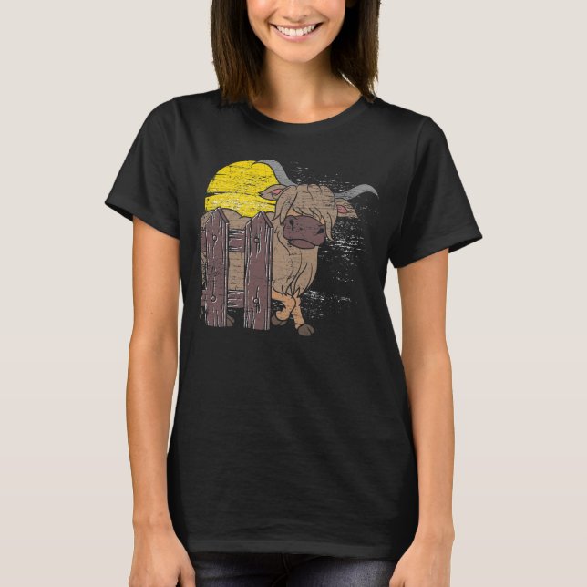 Moon Farm Animal Scottish Cattle Farmer Hairy T-Shirt (Front)