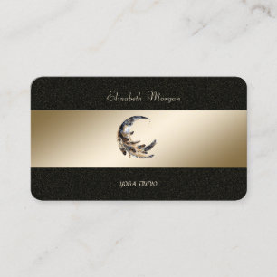Moon Feather Gold Black Yoga Studio Business Card