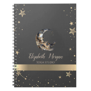 Moon Feather Gold Stars Yoga Studio Notebook