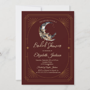  Moon Feather Stars Dark Red Bridal Shower Invitation