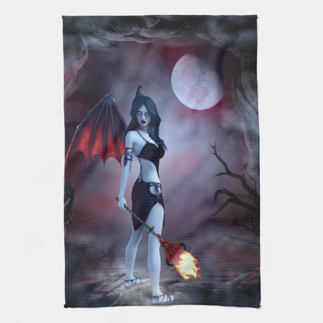 Moon fire Succubus Tea Towel (Vertical)