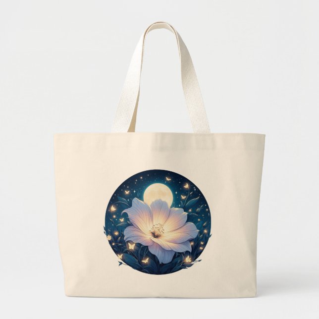 Moon Flower Design Large Tote Bag (Front)