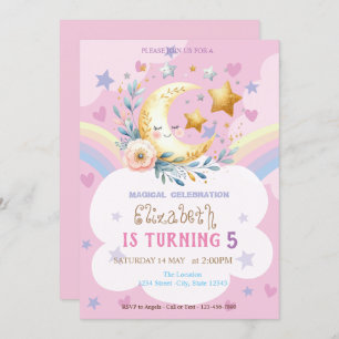 Moon Flower Rainbow Stars Hearts Birthday Invitation