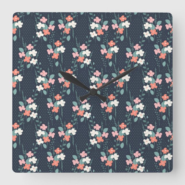 Moon Flower Square Wall Clock (Front)