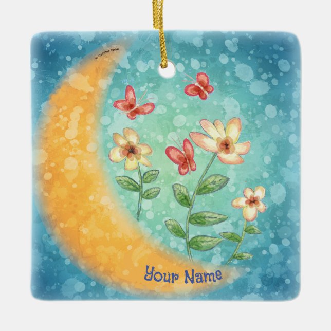 Moon flowers  ceramic ornament (Front)