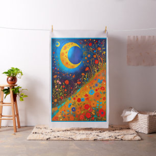 Moon Flowers Modern Art Cheater Quilt Sew Panel  Fabric