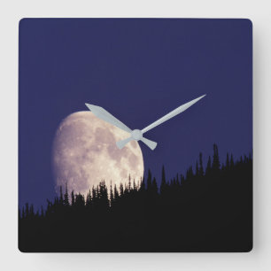 Moon & Forest   Glacier National Park Montana Square Wall Clock