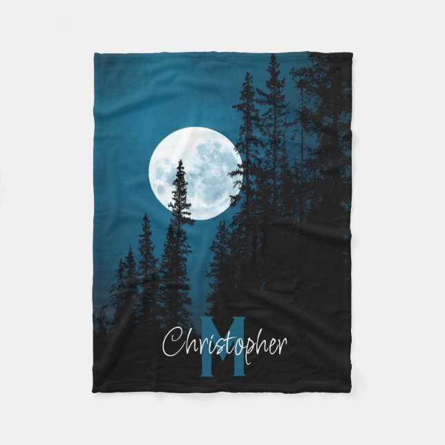 Moon Forest Sky Personalised Monogram Fleece Blanket (Front)