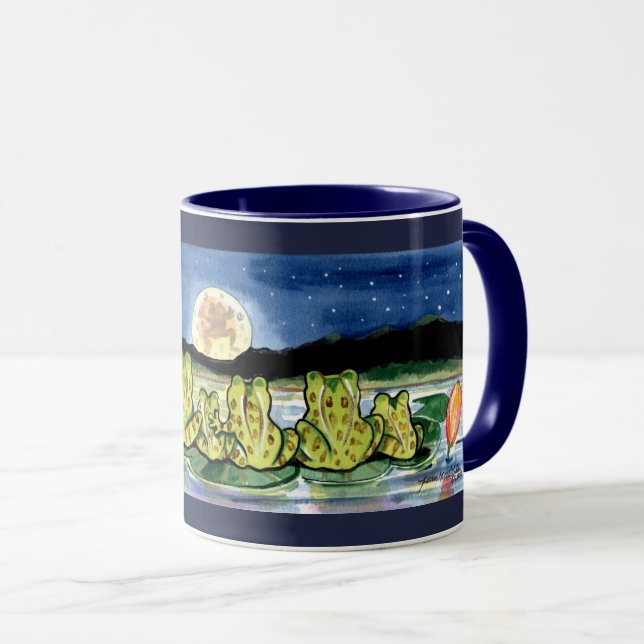 Moon Frogs Family Night Time Design Dark Blue Mug (Front Right)