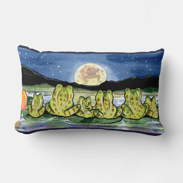 Moon Frogs Family Night Time Designer Pillow (Front)