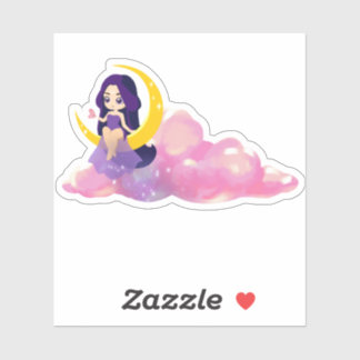 moon girl sitting on the pink clouds
