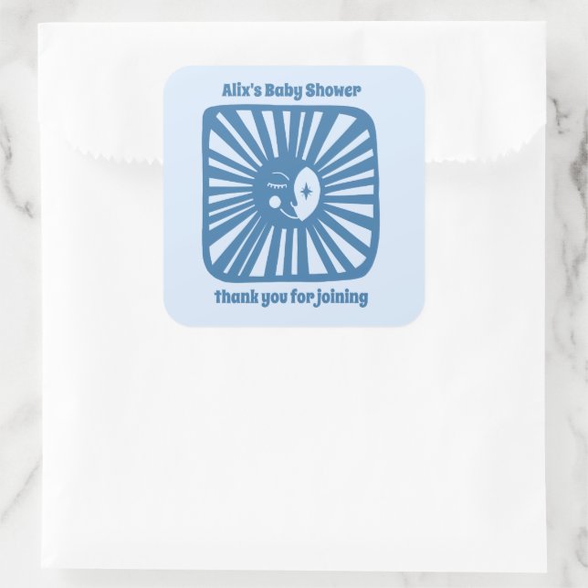 Moon Glow Boho Modern Cute Baby Shower CUSTOM  Square Sticker (Bag)