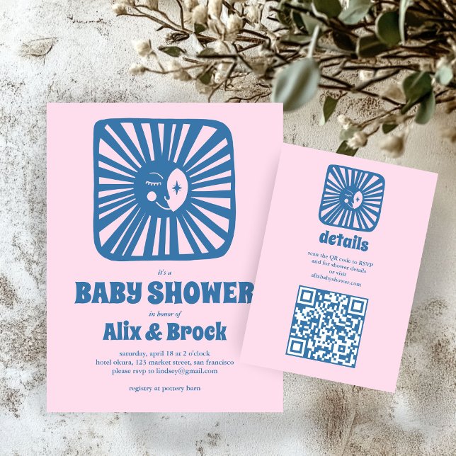 Moon Glow Boho Modern Cute Custom Baby Shower  Enclosure Card (Moon Glow Boho Modern Cute Custom Baby Shower Pink Girl QR code Enclosure Card
)