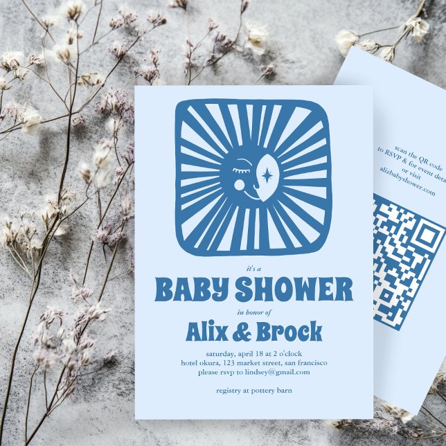 Moon Glow Boho Modern Cute Custom QR Baby Shower  Invitation (Moon Glow Boho Modern Cute Custom QR Baby Shower Invitation
)