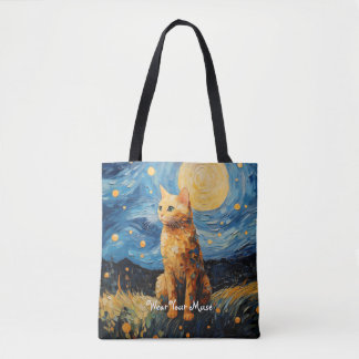 Moon Glow Cat Midnight Muse Personalised Tote Bag