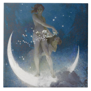 Moon Goddess Bare Scattering Night Stars   Ceramic Tile