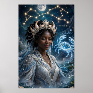 Moon Goddess Black Cancer Art Poster