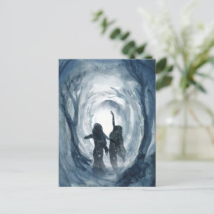 Moon goddess celebrate star forest blue watercolor postcard