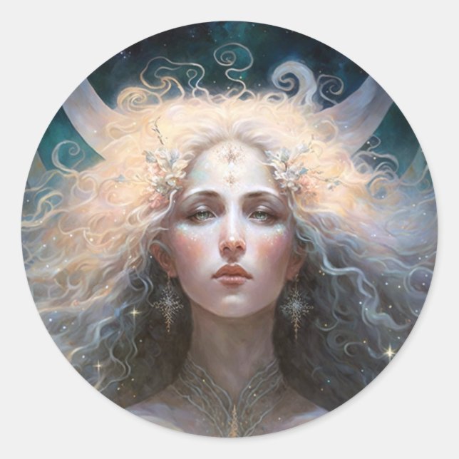 Moon Goddess Fantasy Art Classic Round Sticker (Front)