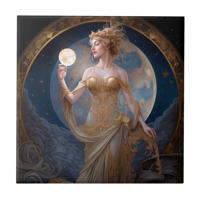 Moon Goddess Queen Fantasy Art Ceramic Tile (Front)