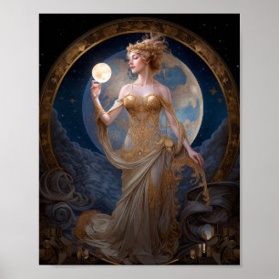 Moon Goddess Queen Fantasy Art Poster