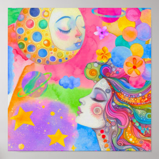 Moon Goddess | Soft Watercolor Celestial Art Poster