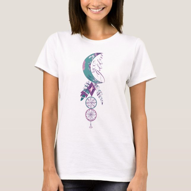 Moon Goddess Teal Boho Dreamcatcher Gypsy Design T-Shirt (Front)