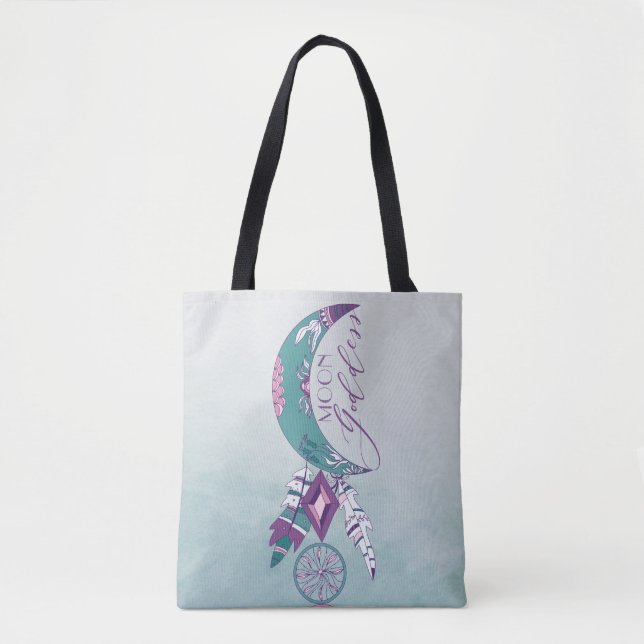 Moon Goddess Teal Boho Dreamcatcher Gypsy Design Tote Bag (Front)