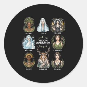 Moon goddesses witchy pagan divine feminine art classic round sticker