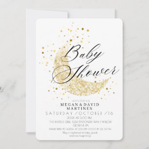Moon gold stars gender neutral Baby Shower  Invitation
