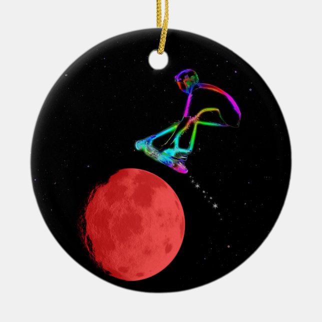 Moon Grabber - Stunt Scooter Rider Ceramic Ornament (Front)