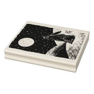 Moon hare in the snow rubber stamp