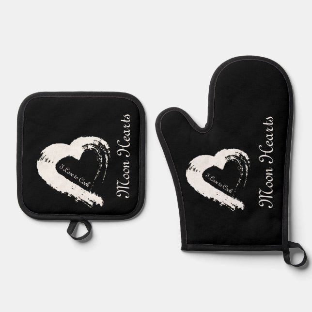 Moon Heart Pot Holder Oven Mitt & Pot Holder Set (Front)