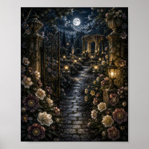 Moon Hellebore Walk Vintage Botanical Poster